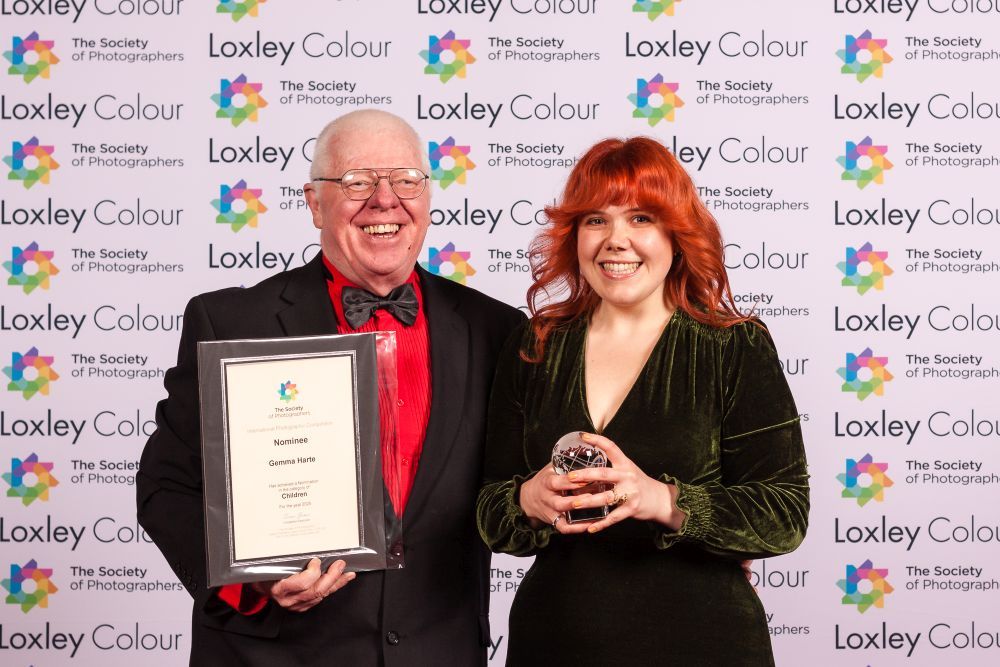 Gemma Harte receiving the Children's Photographer of the Year award at The Society of Photographers ceremony event.