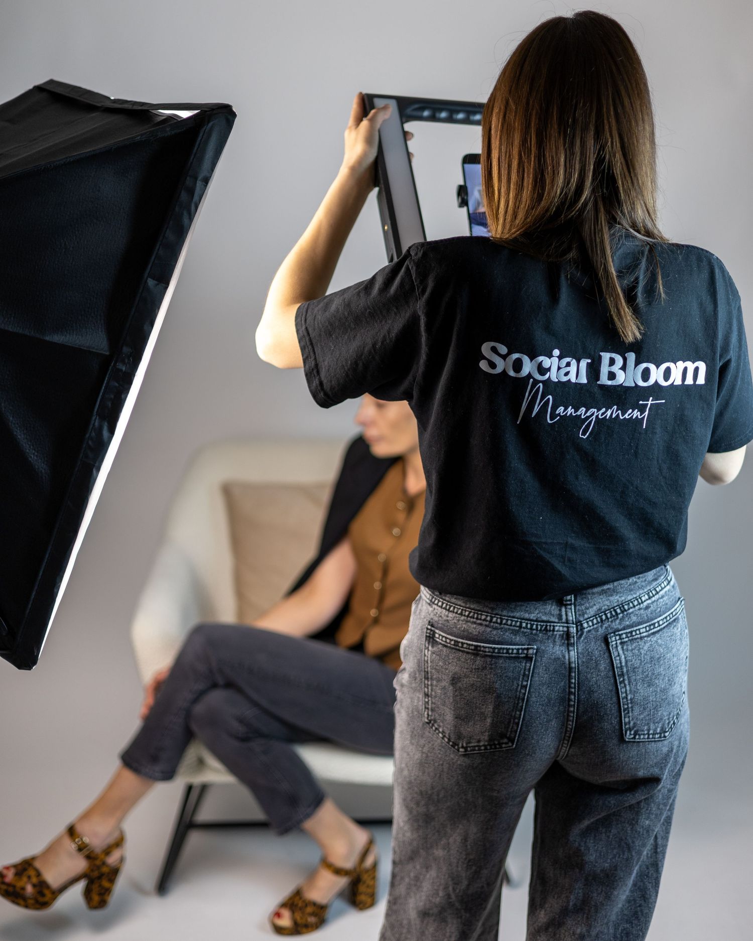 Social Bloom Management filming model in professional Social Bloom studio. Brand Photography South London