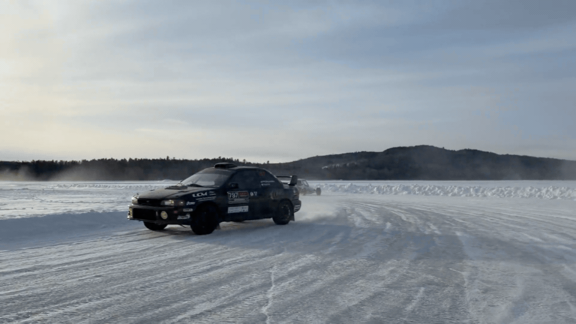 ARA car 797 Ryan P and Adam D ice racing in maine. Mooselookmeguntic lake. Oquossoc, maine.