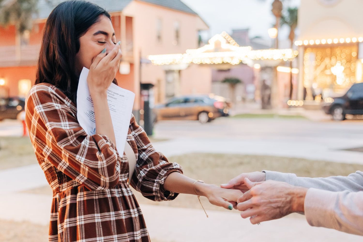woman shocked and happy tears after getting proposed to during st Augustine engagement