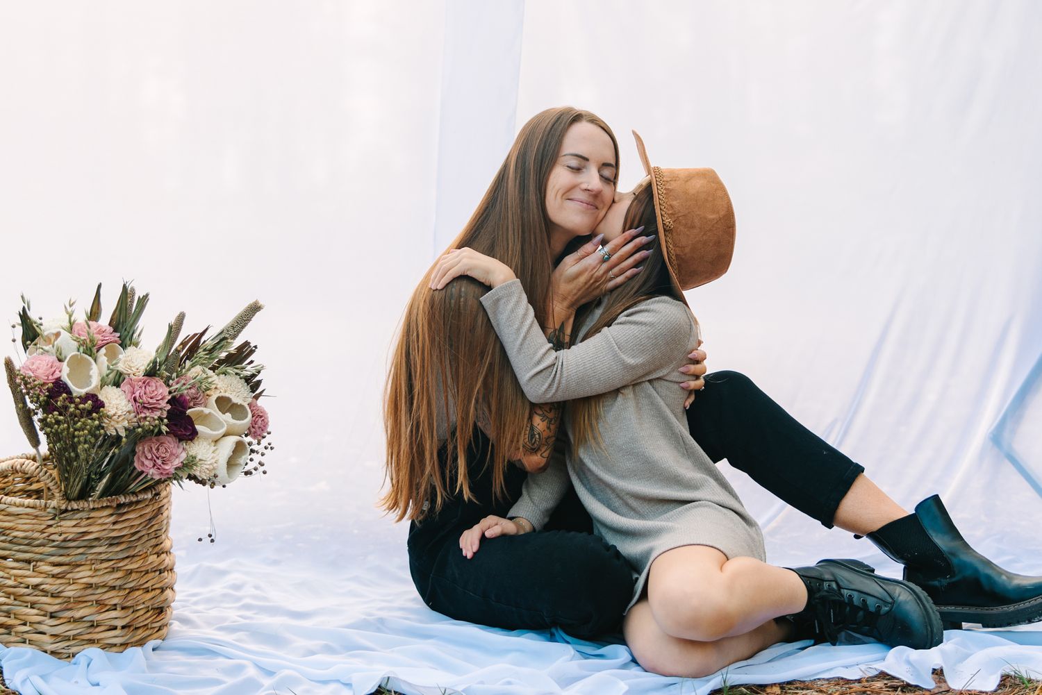 daughter kissing moms cheek