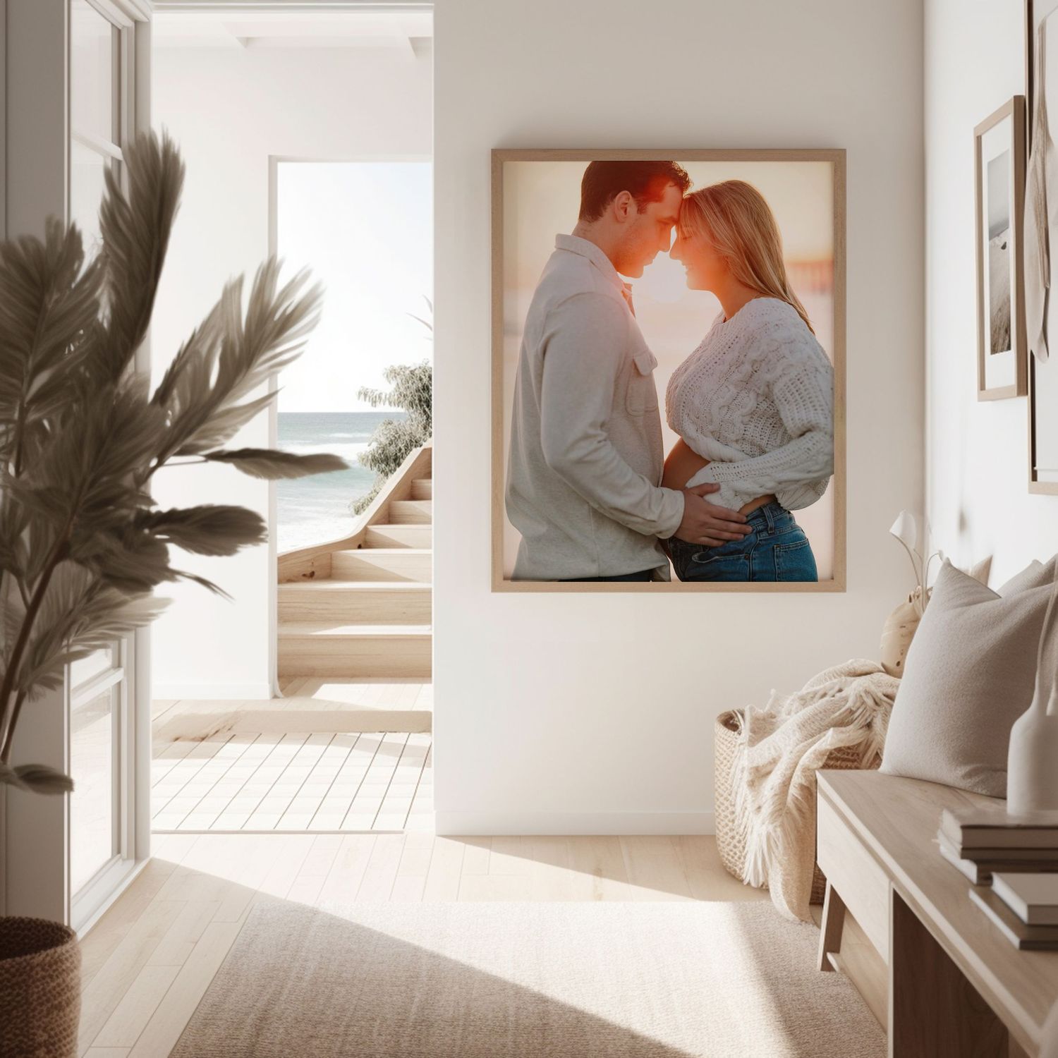 framed maternity print of a Jacksonville Beach sunrise in a coastal home
