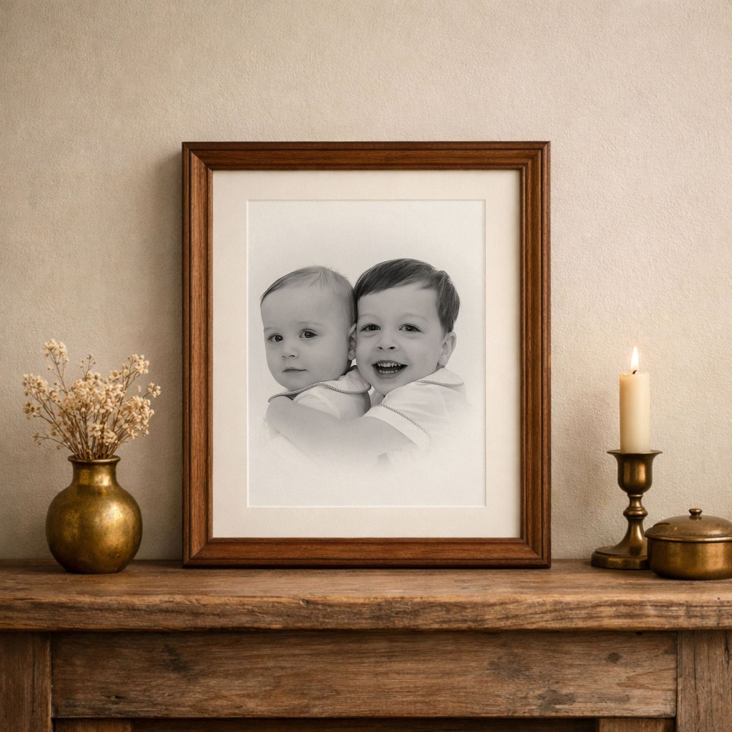 heirloom portrait framed on mantle