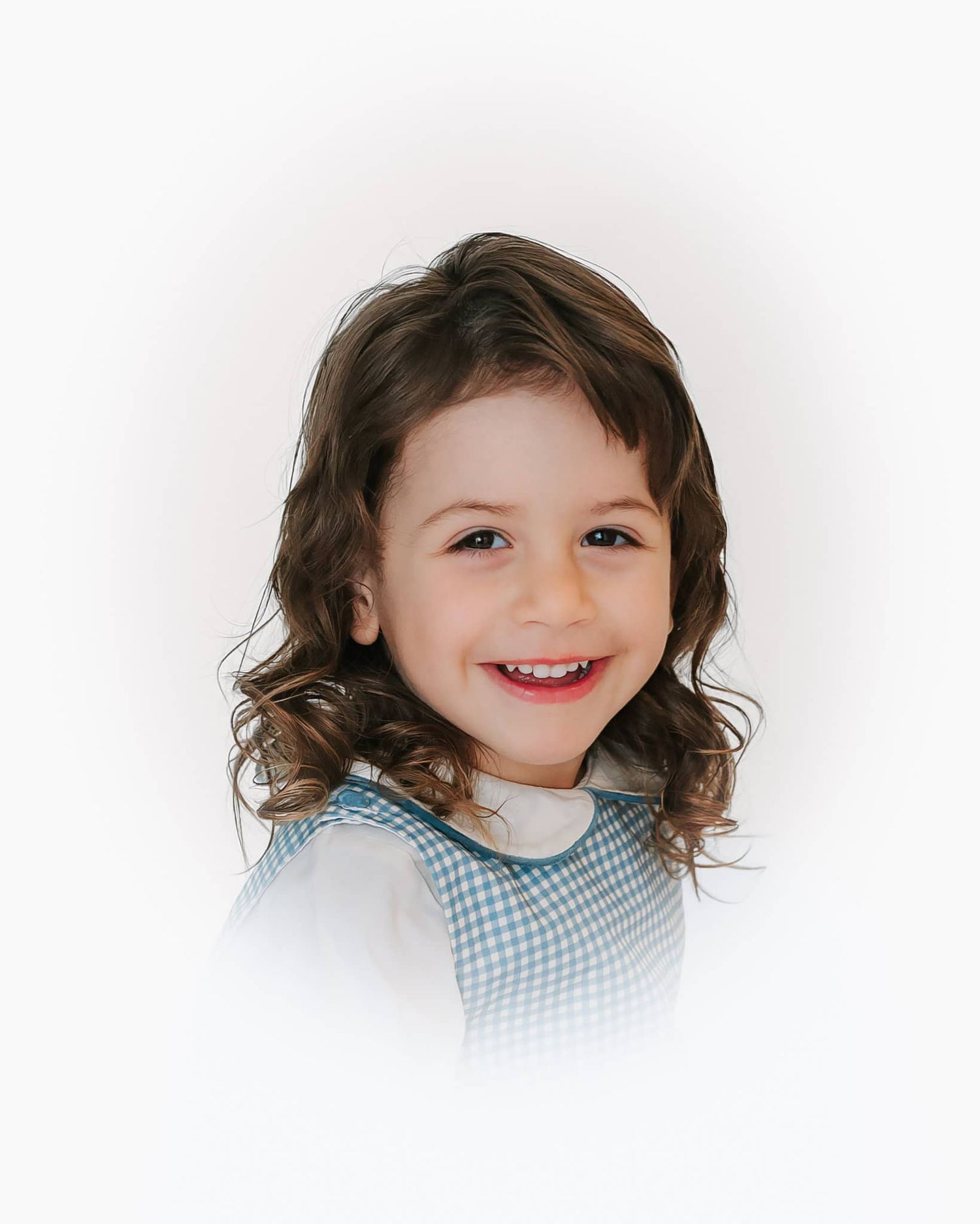 heirloom portrait of little boy with long hair in blue