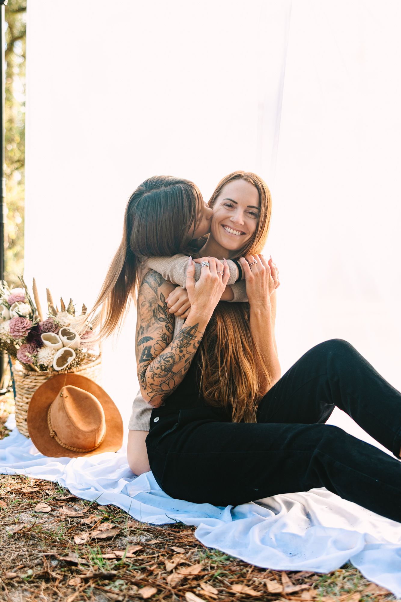 daughter hugging mom from behind