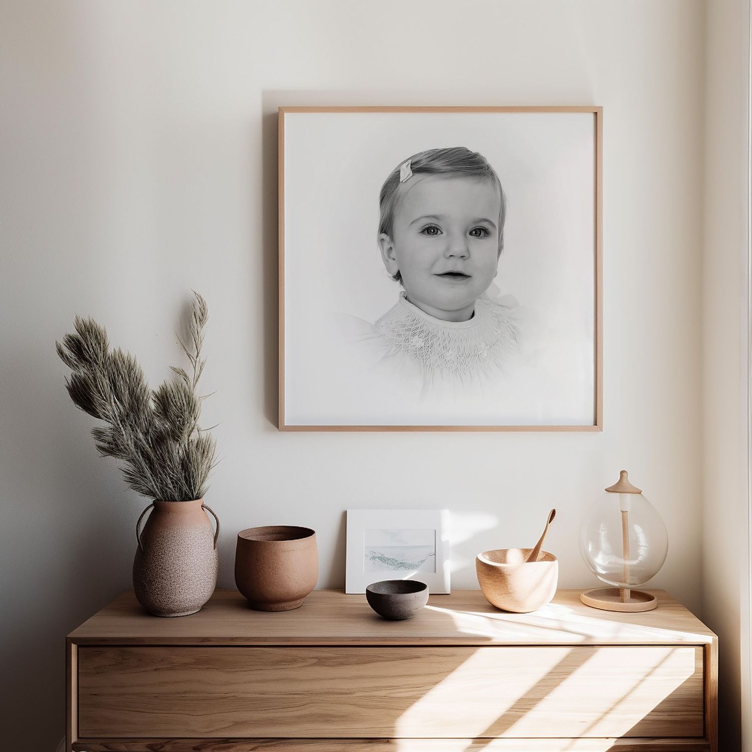 heirloom portrait framed on wall