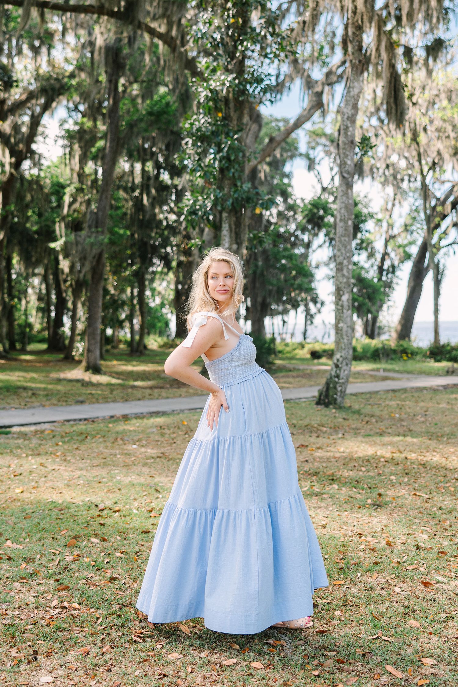 pregnant mama walking through the park