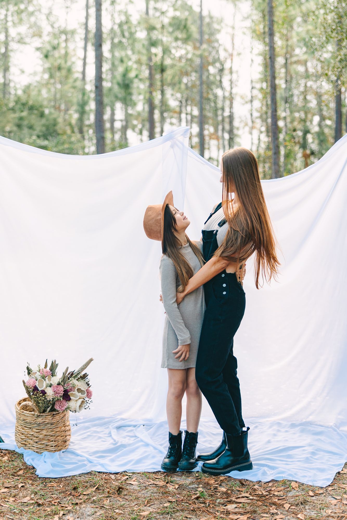 mom and daughter looking at eachother