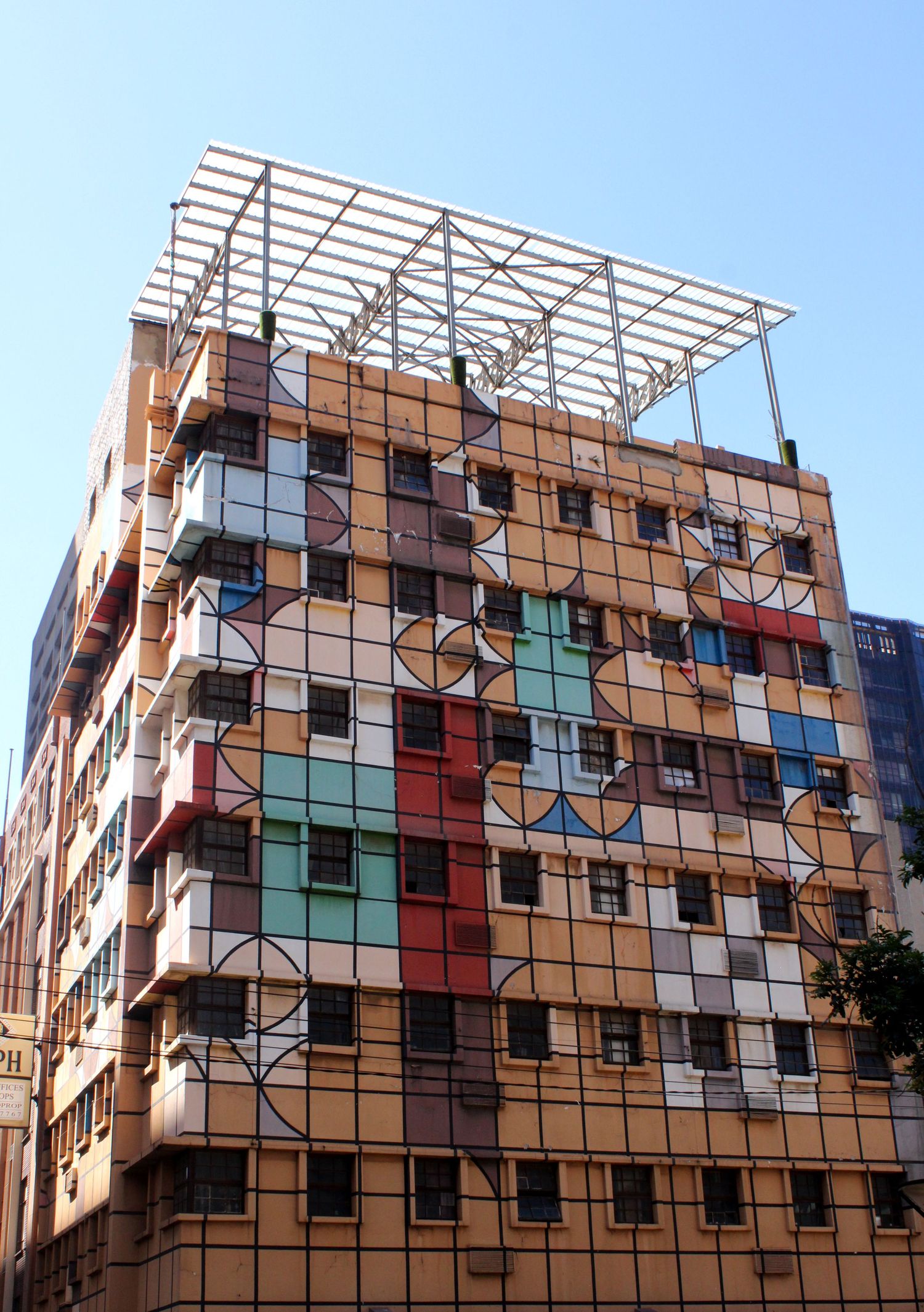 Colourful exterior of Kago ABC Le Kay Motsepe architecture in Ghandi Square, Johannesburg