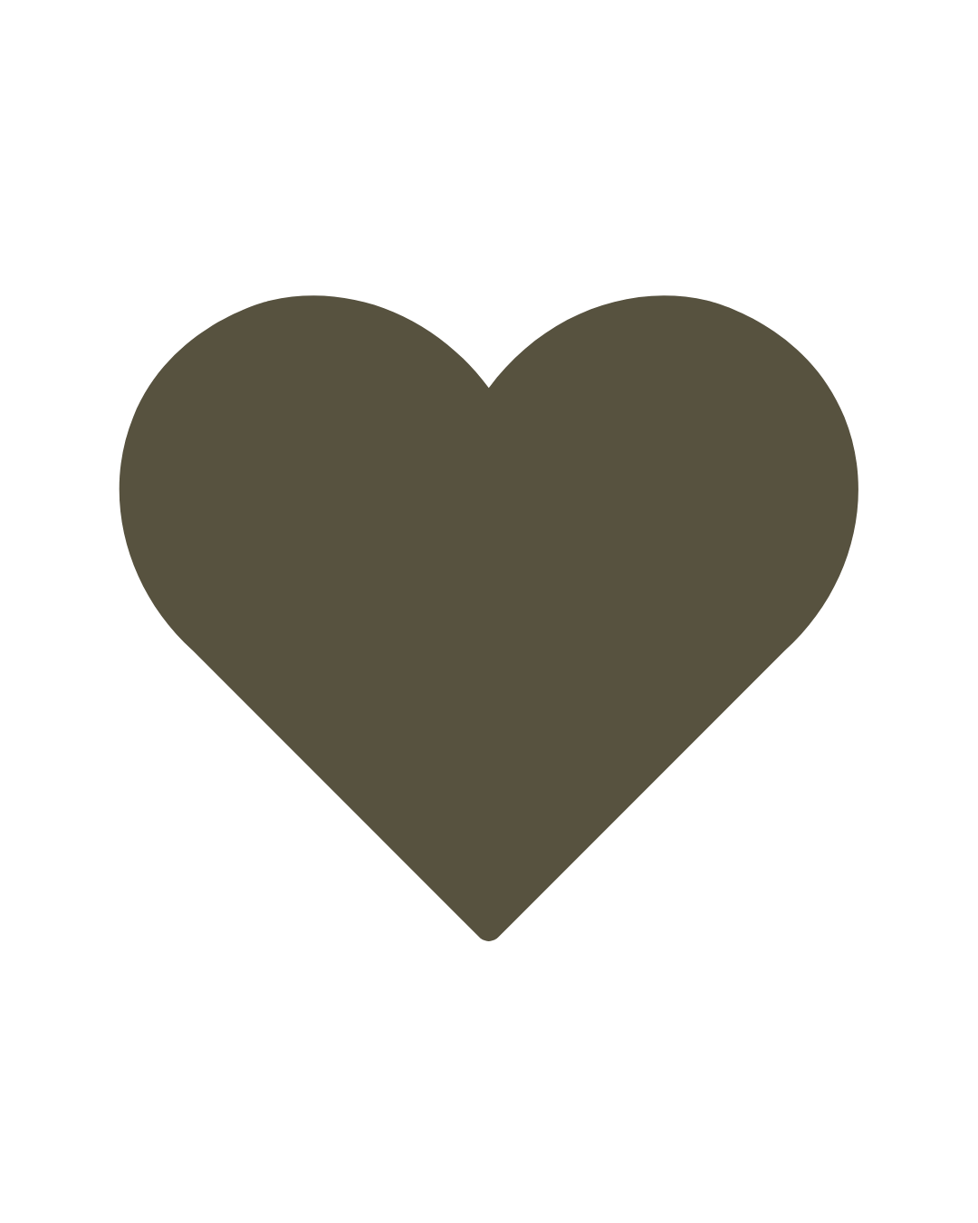 A solid olive green heart shape icon on a white background.