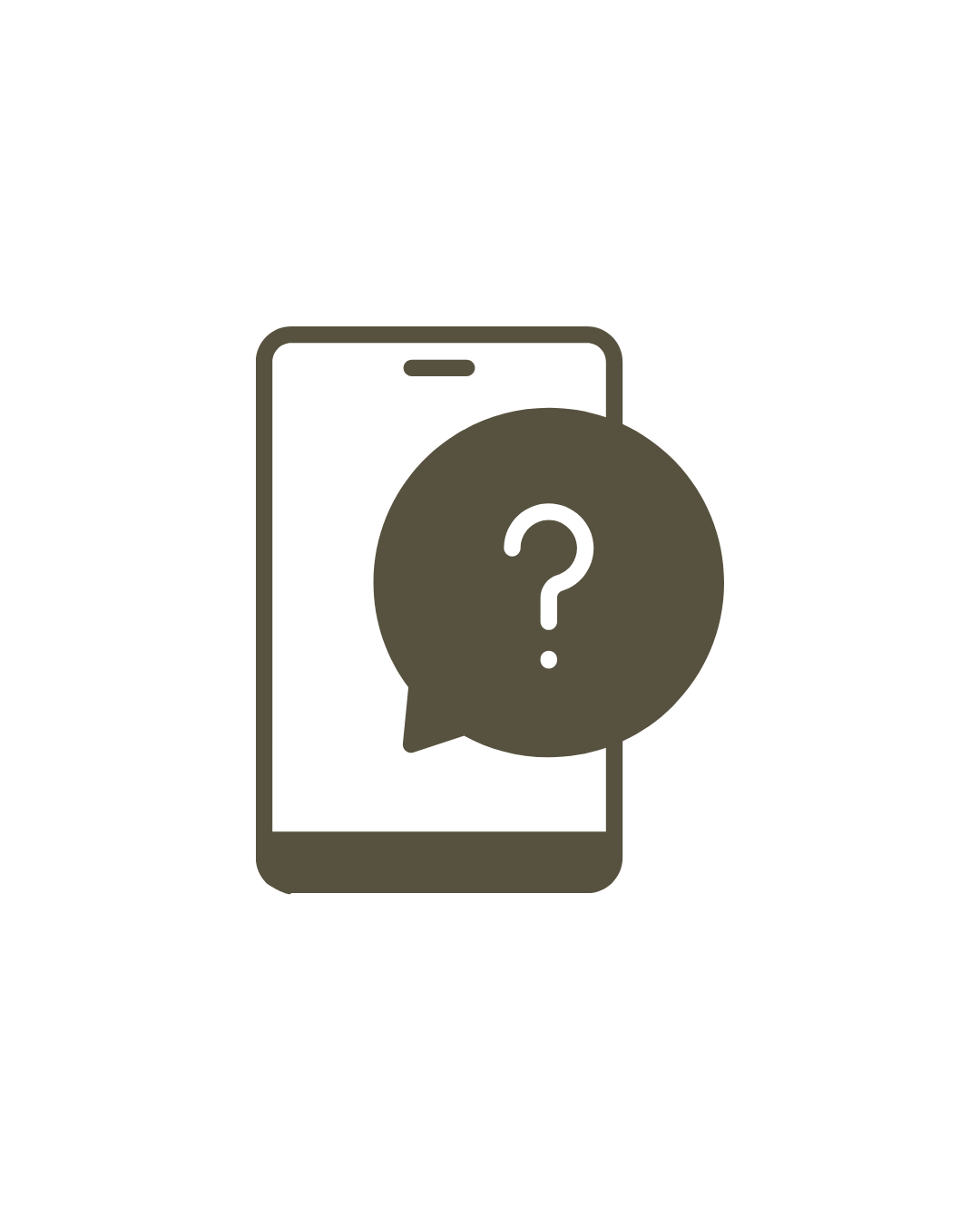 Mobile phone icon with a speech bubble containing a question mark, representing mobile customer support.