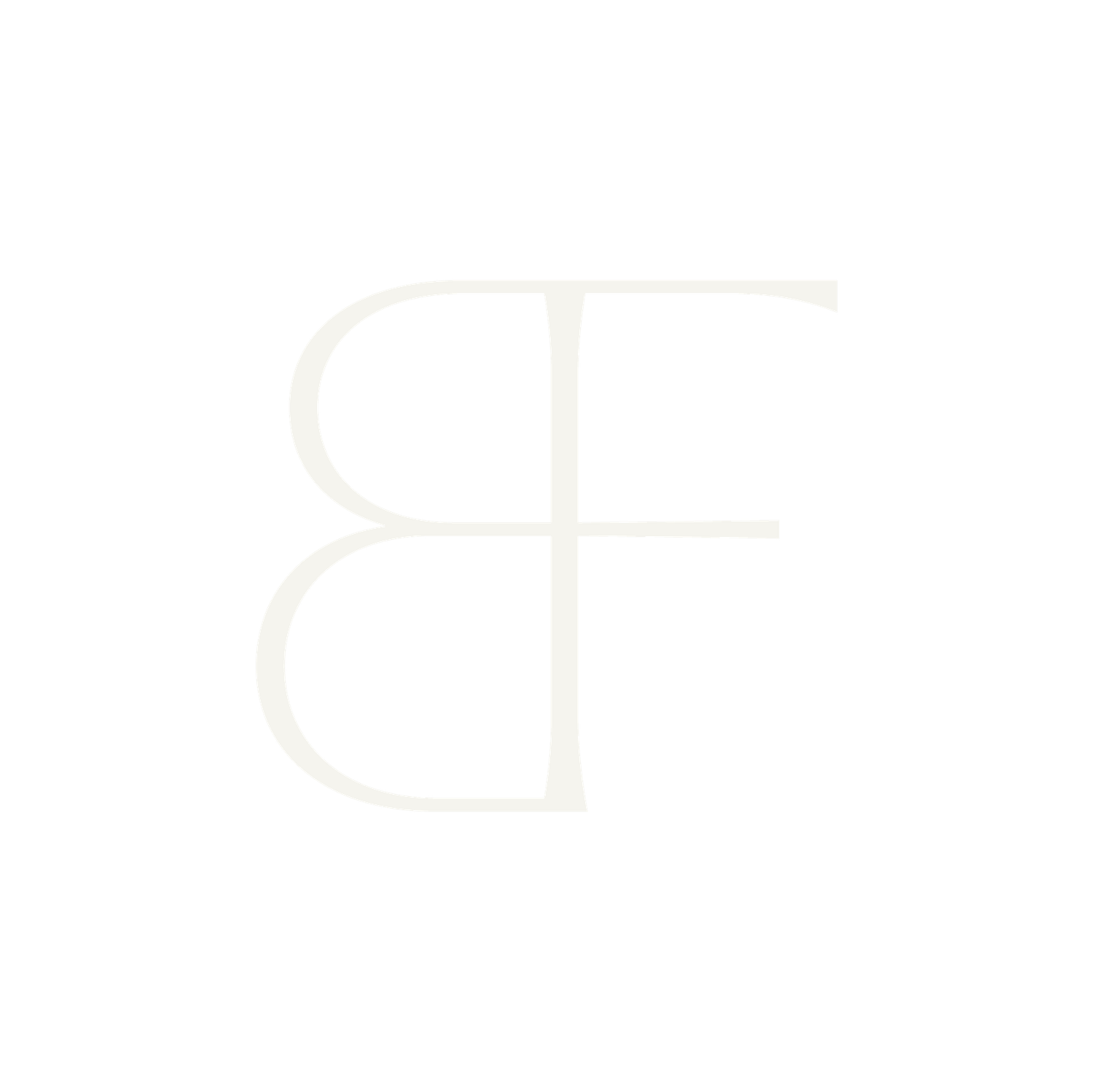 Elegant minimalist BF monogram logo design in cream white lines on white background.