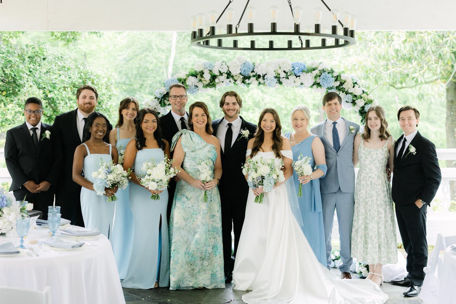 Family wedding photo at Magnolia Overlook on Weiss Lake in Alabama.