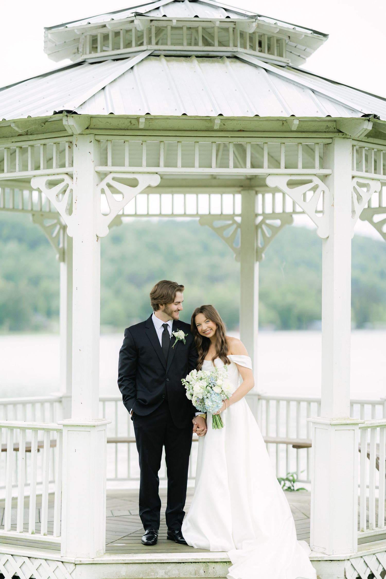 Magnolia Overlook bride and groom portrait in gazebo