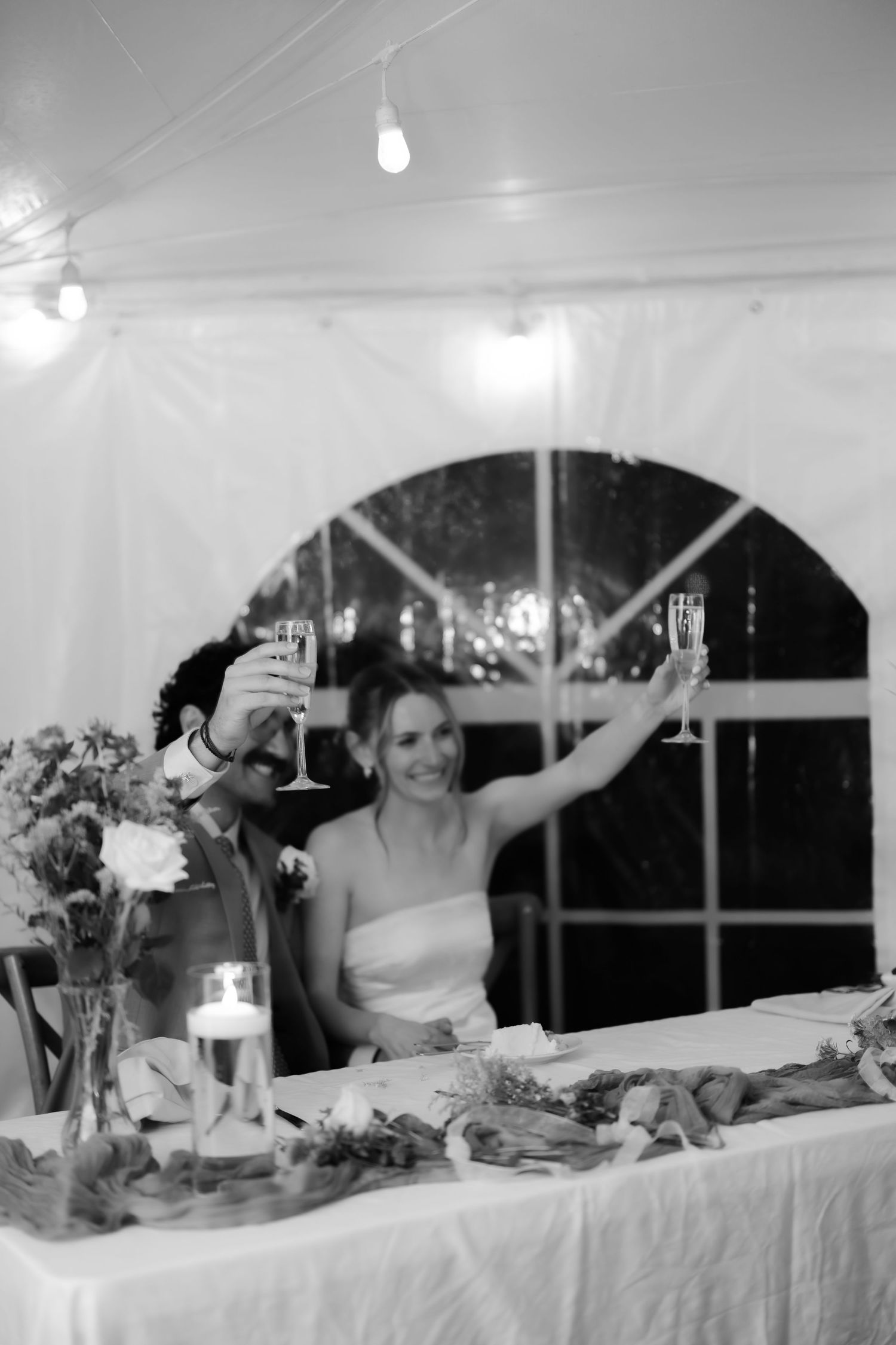 Bride and groom at wedding reception in Pagosa Springs, Colorado.