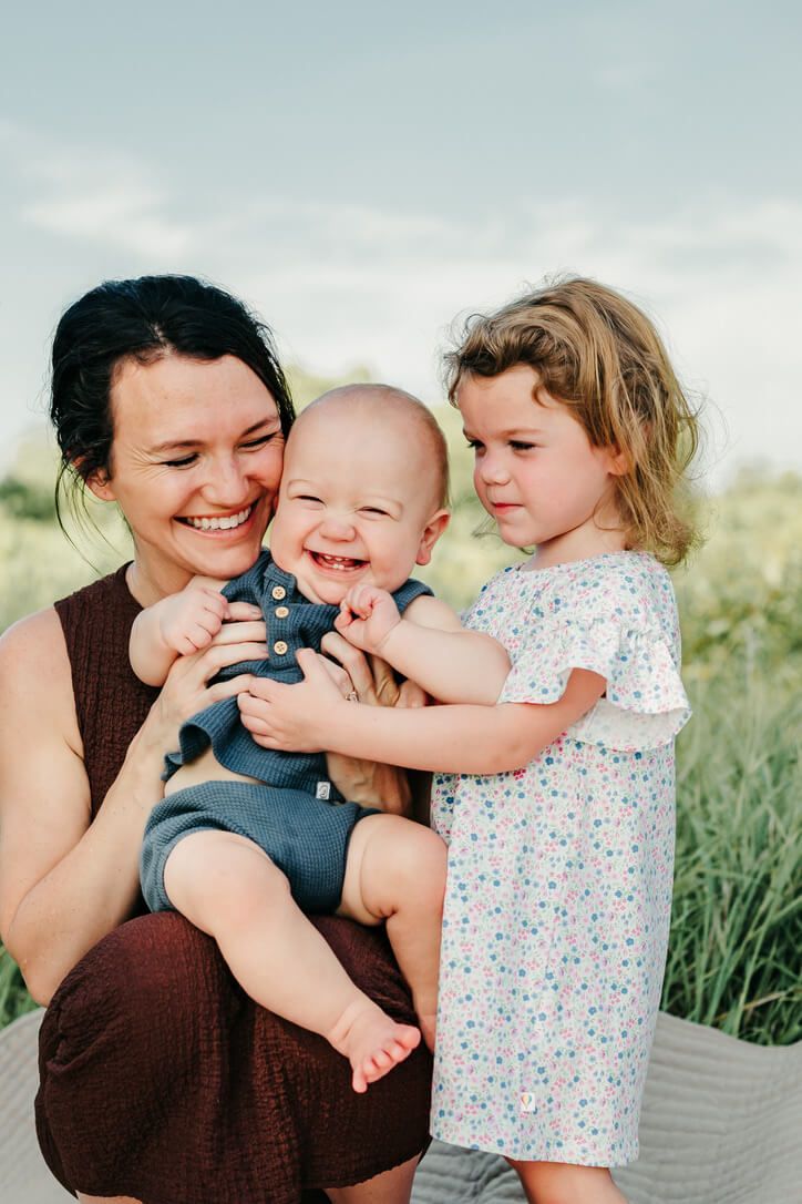 Outdoor family photography session with mother and children in Omaha, Nebraska