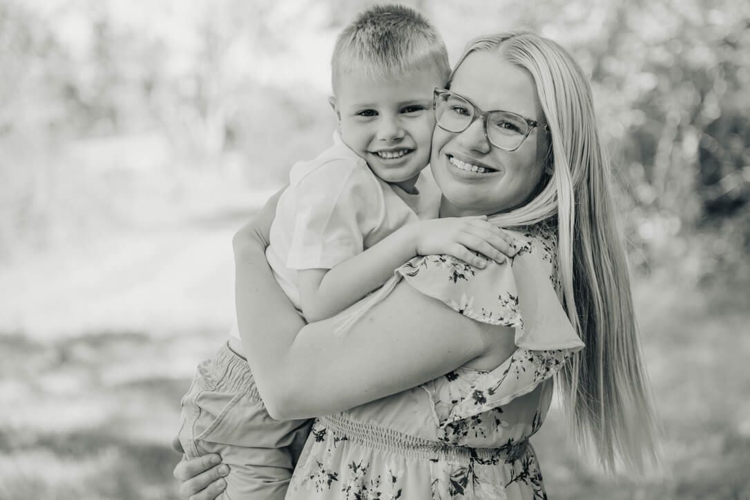 Outdoor family photography session with mother and son in Omaha, Nebraska