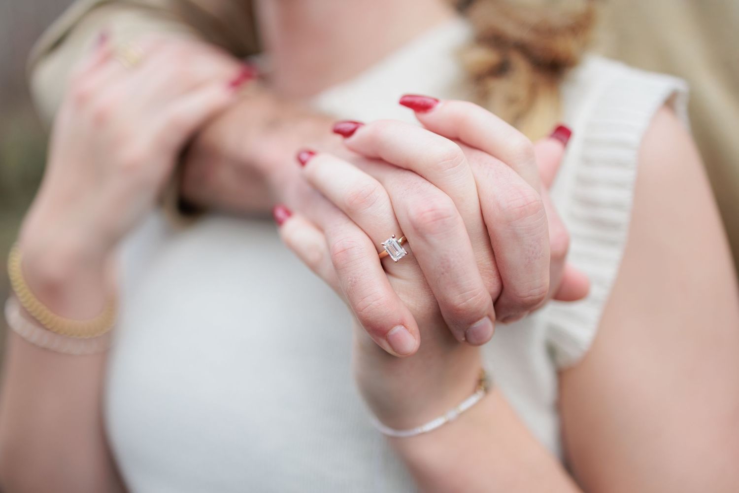 Highlight of the engagement ring after a proposal. Taken by a photographer based in Valdosta, Georgia.
