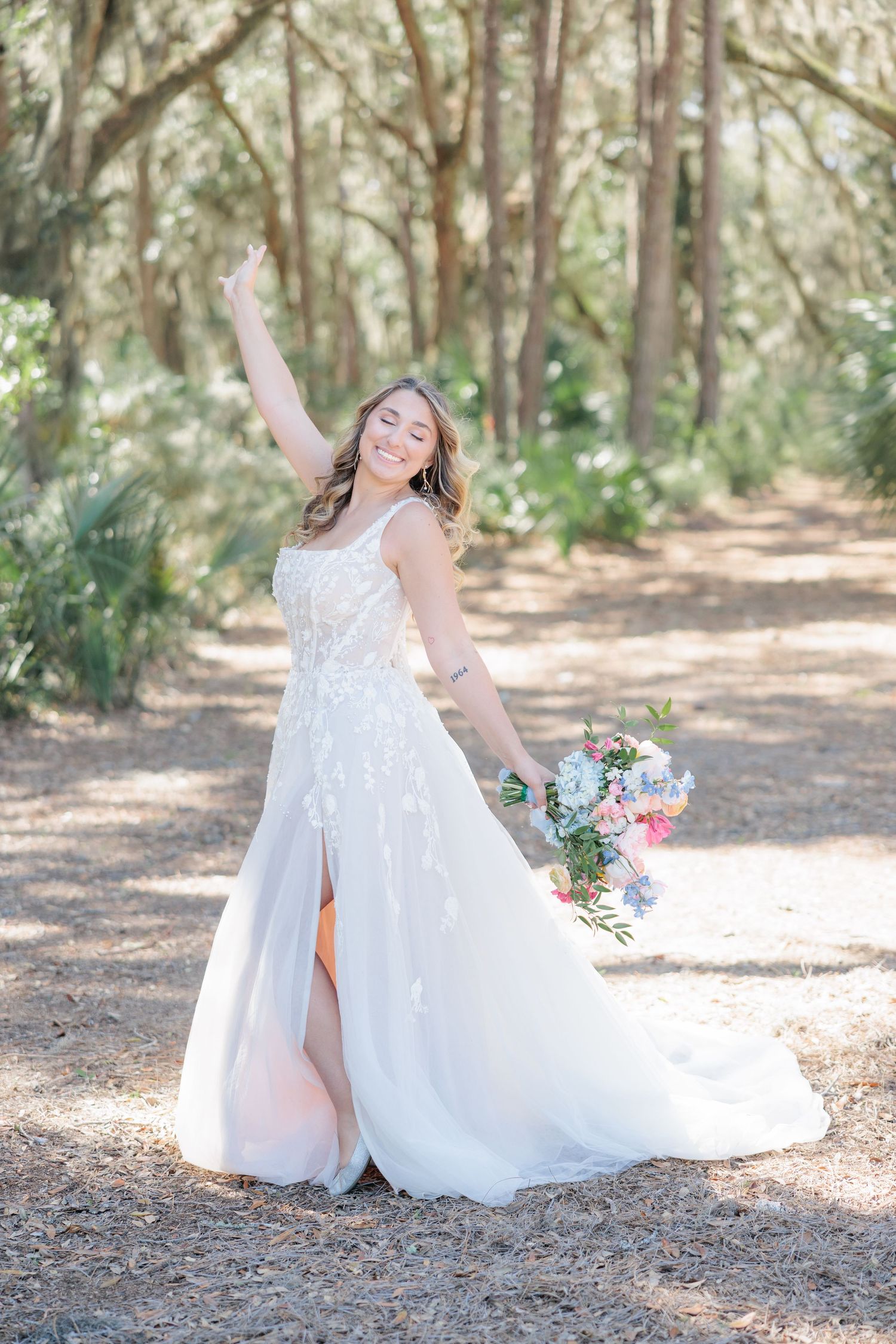 Elegant bridal portrait highlighting the lace details of the wedding dress taken by a South Georgia wedding photographer.