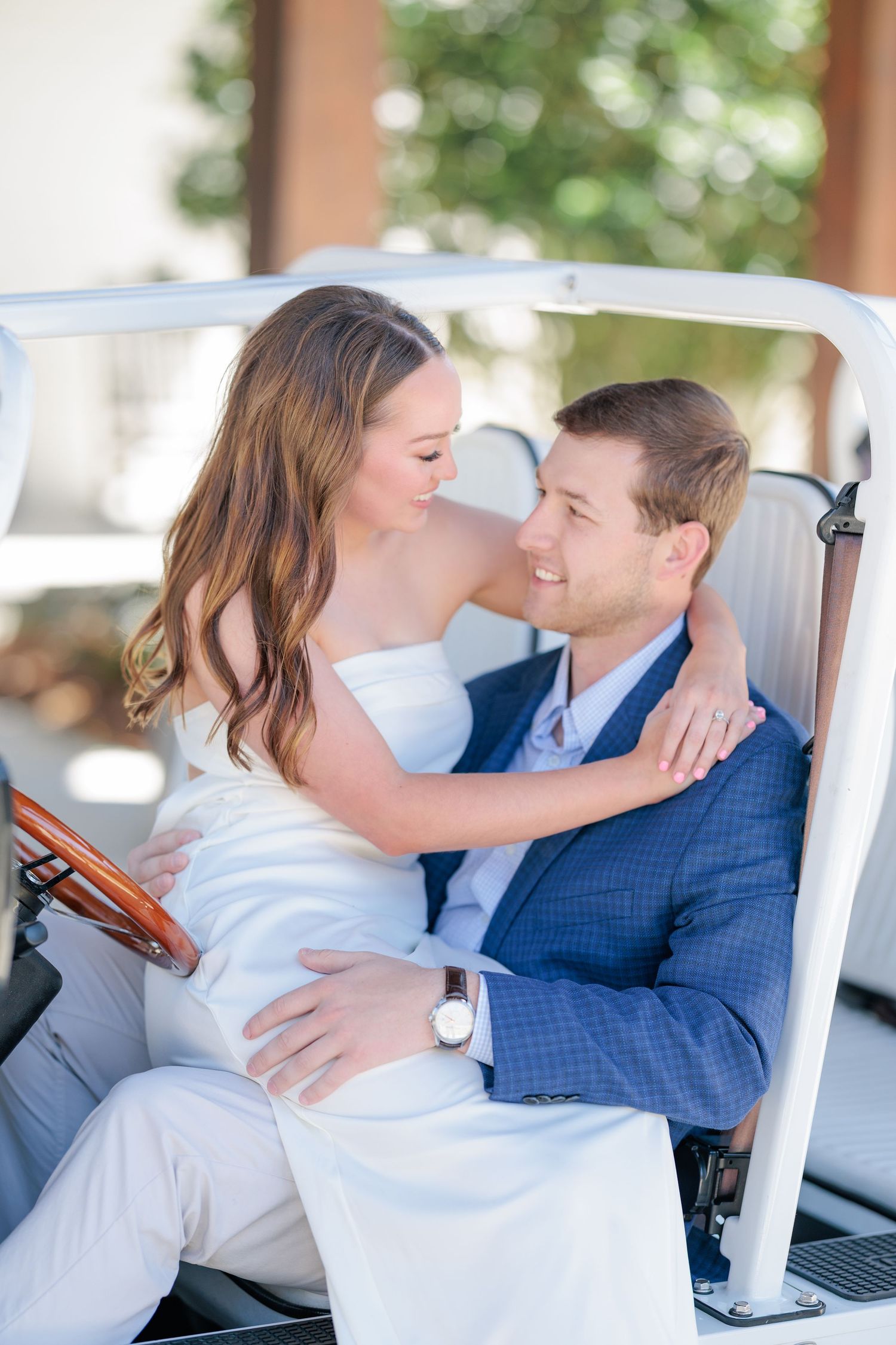 Authentic, joyful engagement portrait of a couple laughing together during an engagement session with photographer based in Valdosta, GA.