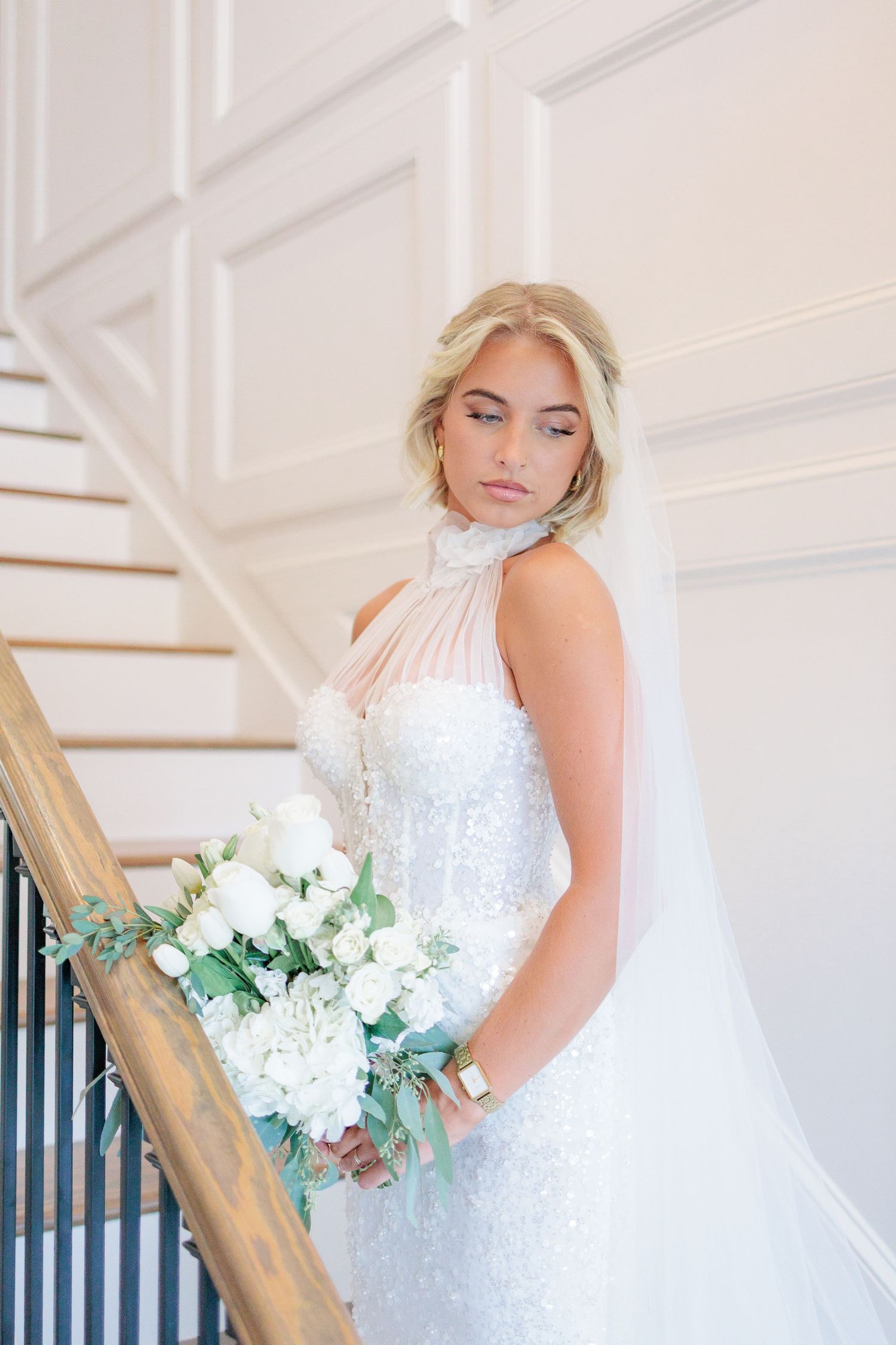 Elegant bridal portrait highlighting the lace details of the wedding dress taken by a South Georgia wedding photographer.