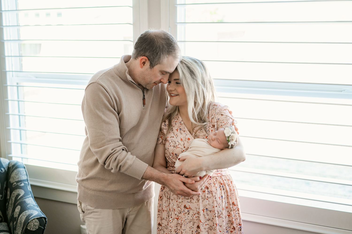 Lifestyle newborn parent and baby  portrait in Katy