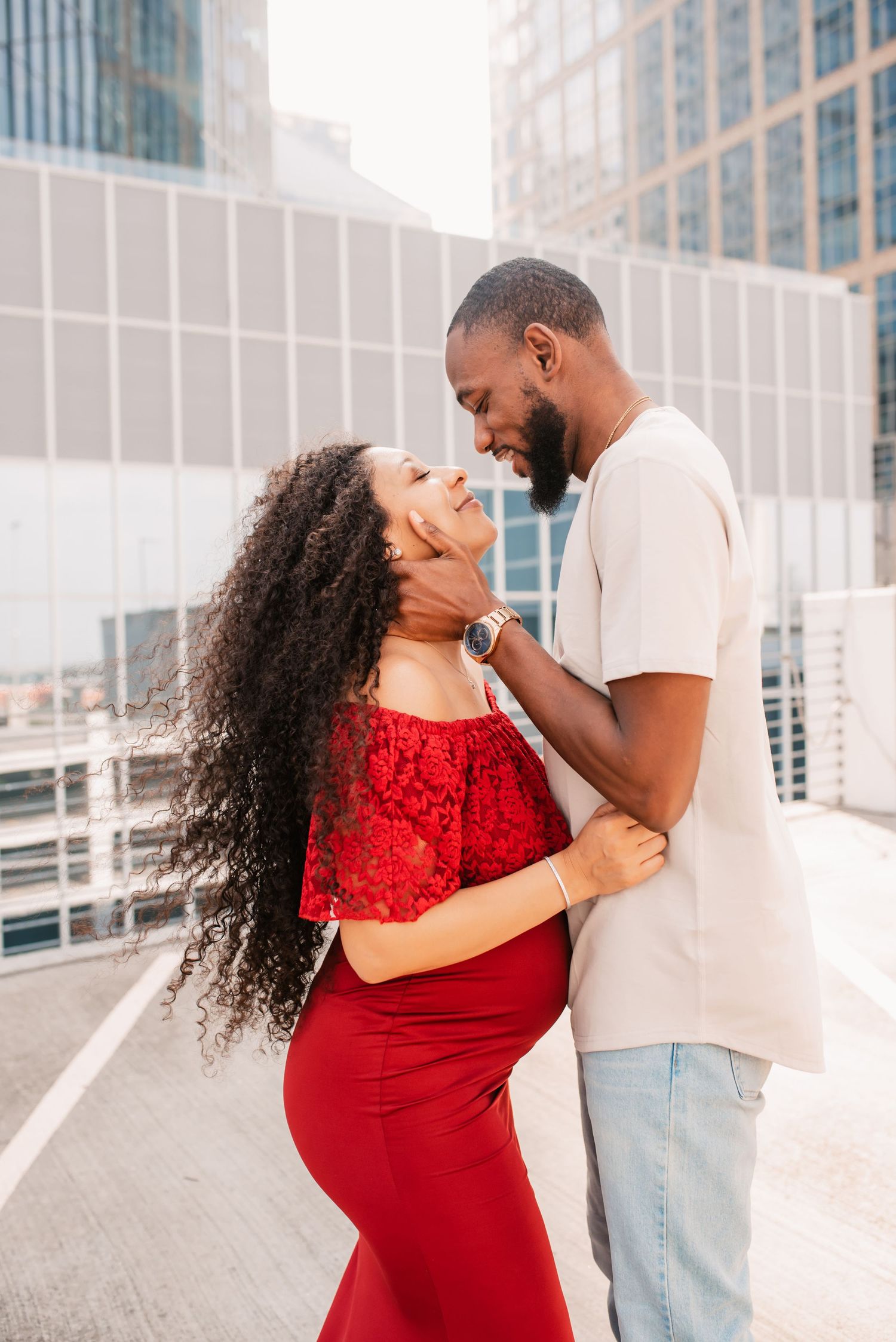 Couple rooftop maternity photography in Houston | Katy Tx
