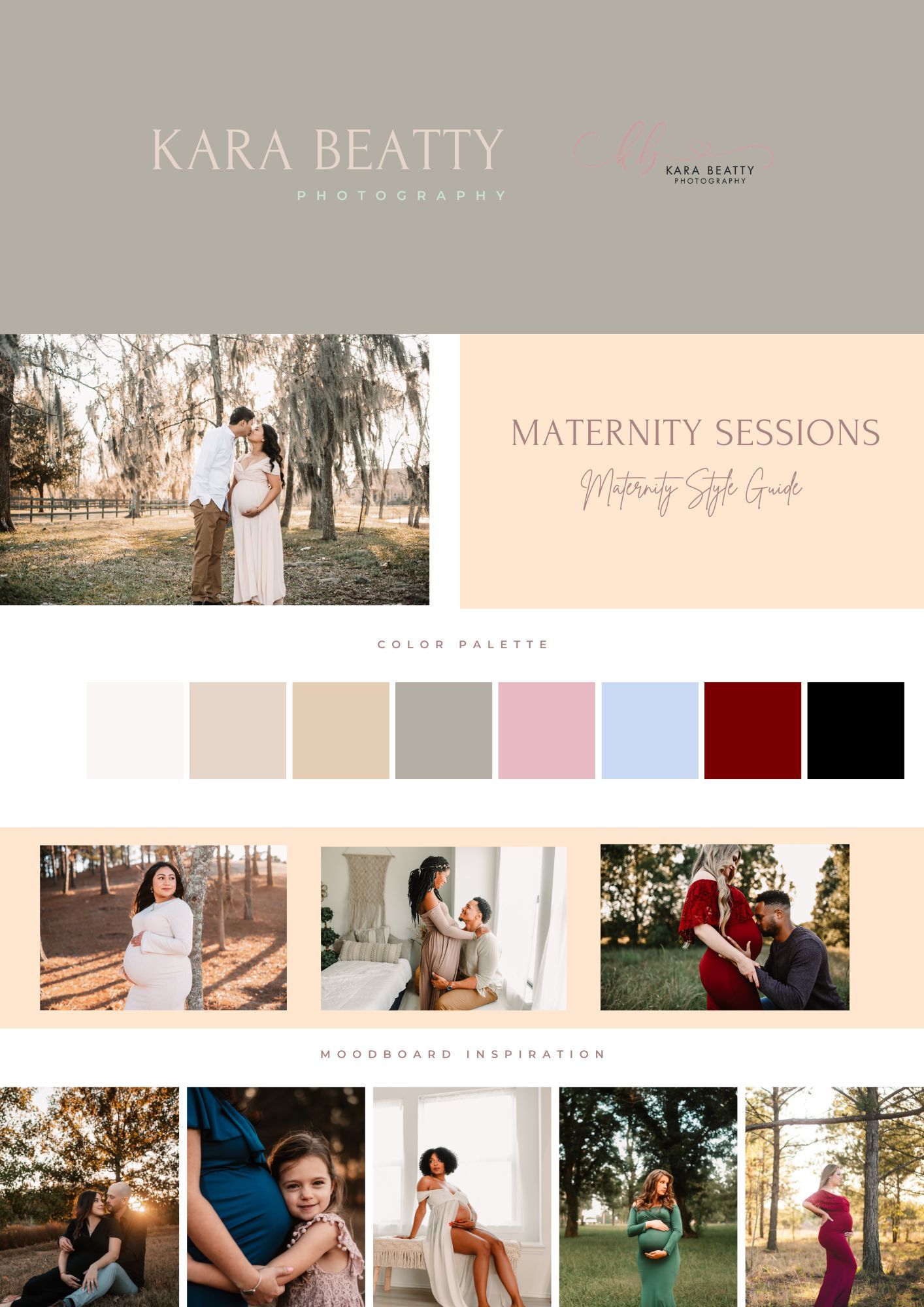 Maternity color palette guide for maternity sessions in the Houston area,