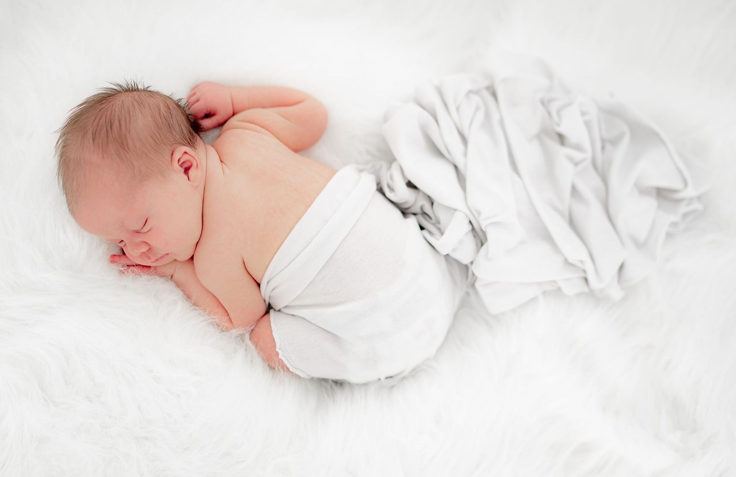 Timeless white newborn studio session Fulshear, TX.