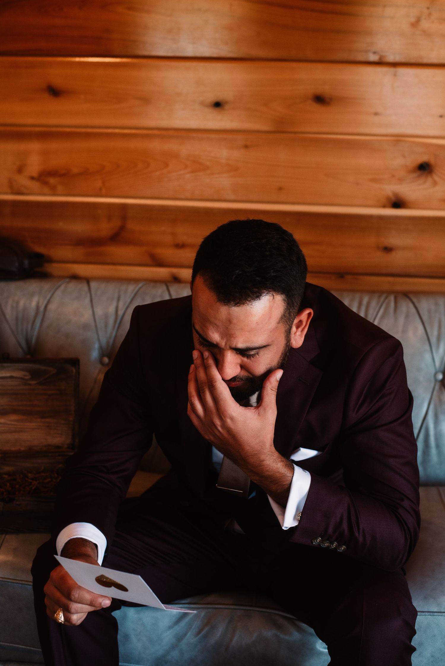 Emotional groom in Houston wedding photography