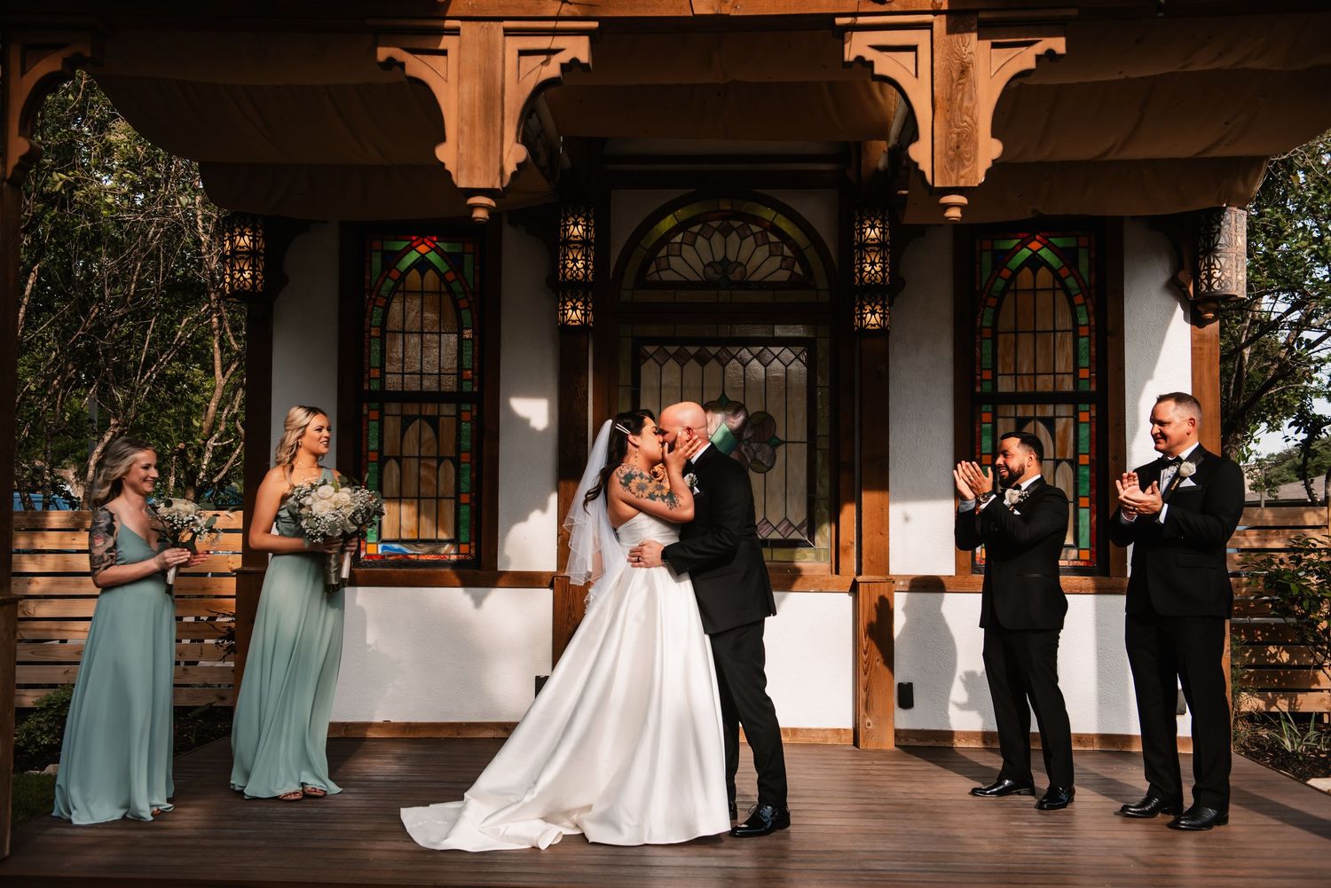 Houston wedding photography by Kara & Barb ceremony first kiss moment