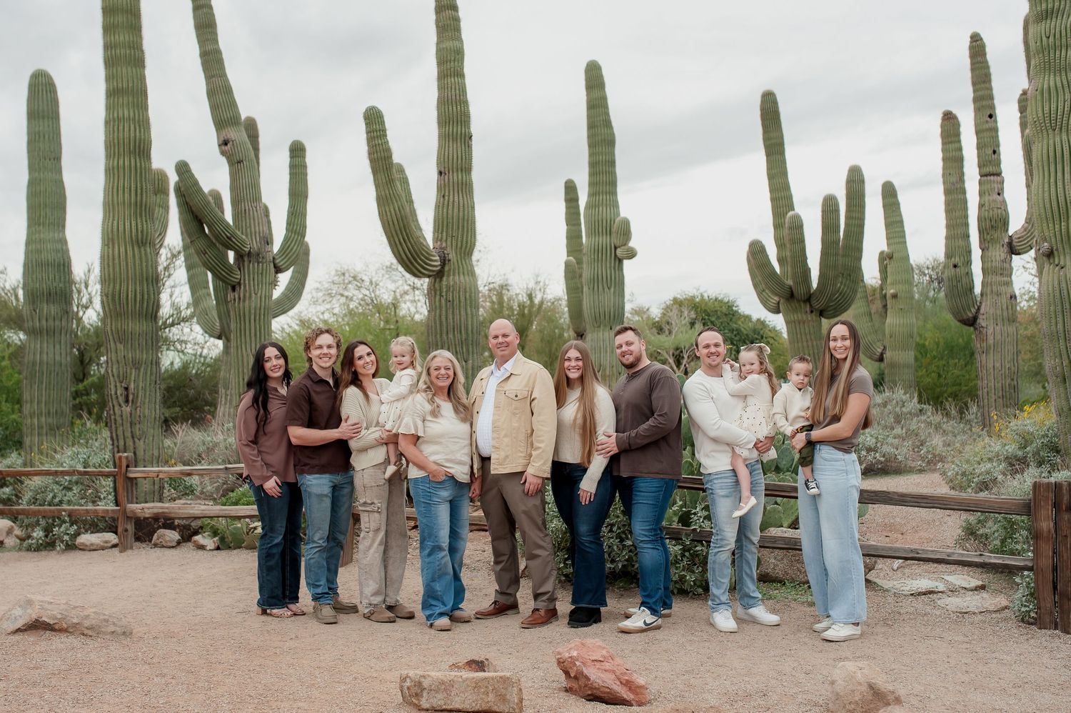 Mesa multi-generational family photographer in desert saguaros
