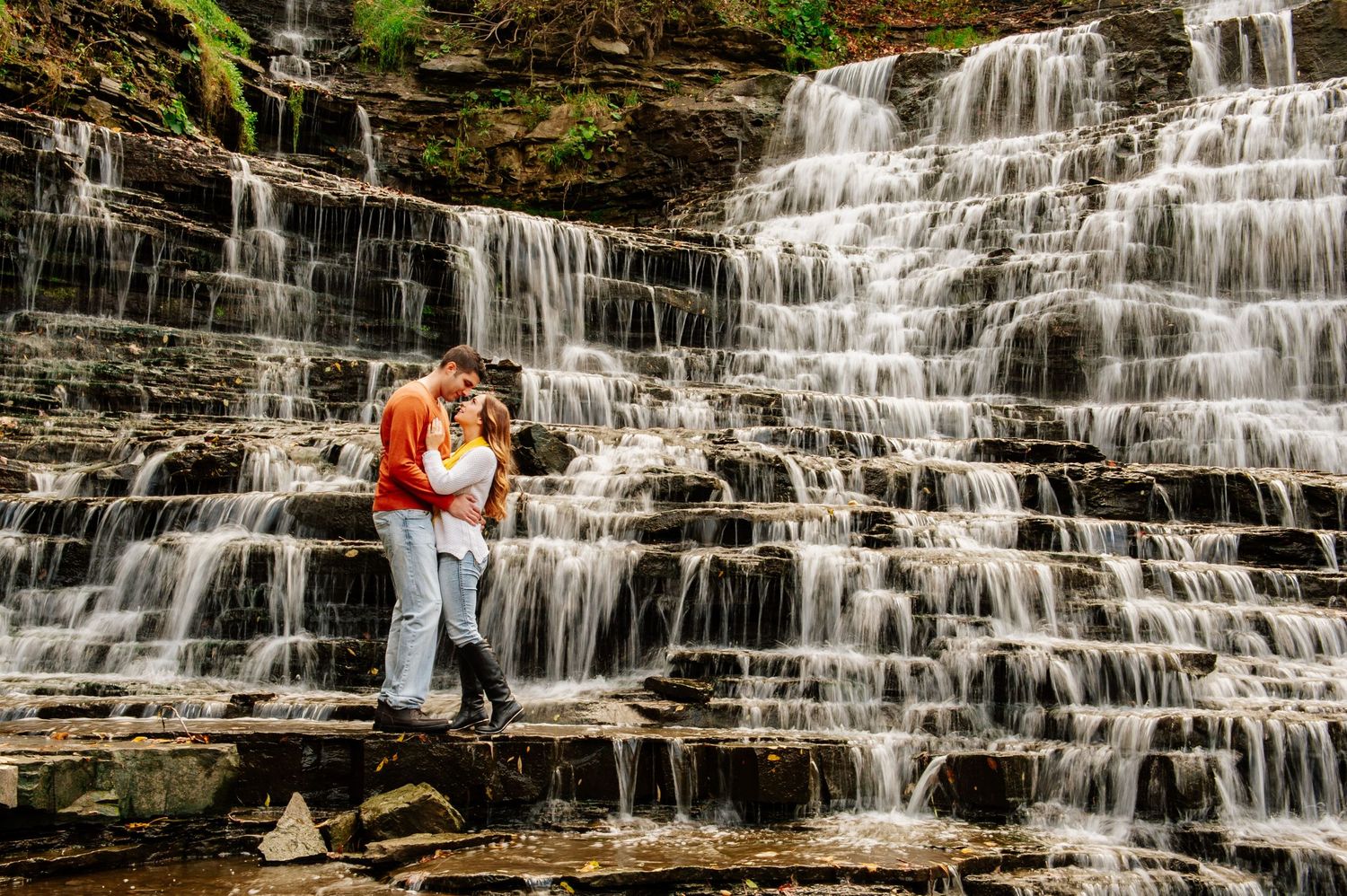 Engagement Photos by the waterfall in Hamilton