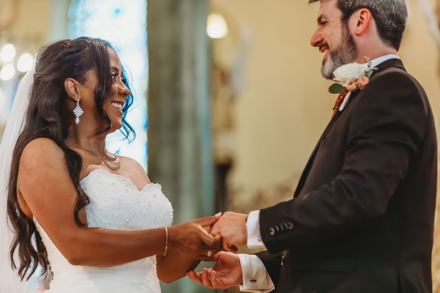 Joyful wedding ceremony moments captured in a series of candid photographs.