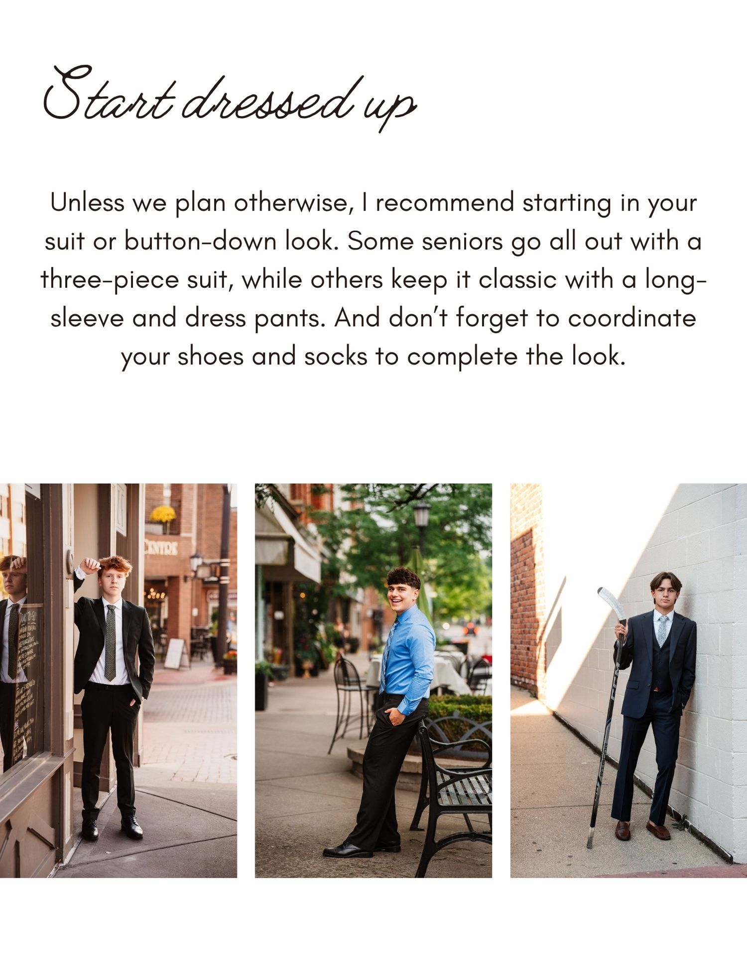 A series of formal portraits showing different men wearing suits and formal attire in various outdoor settings.
