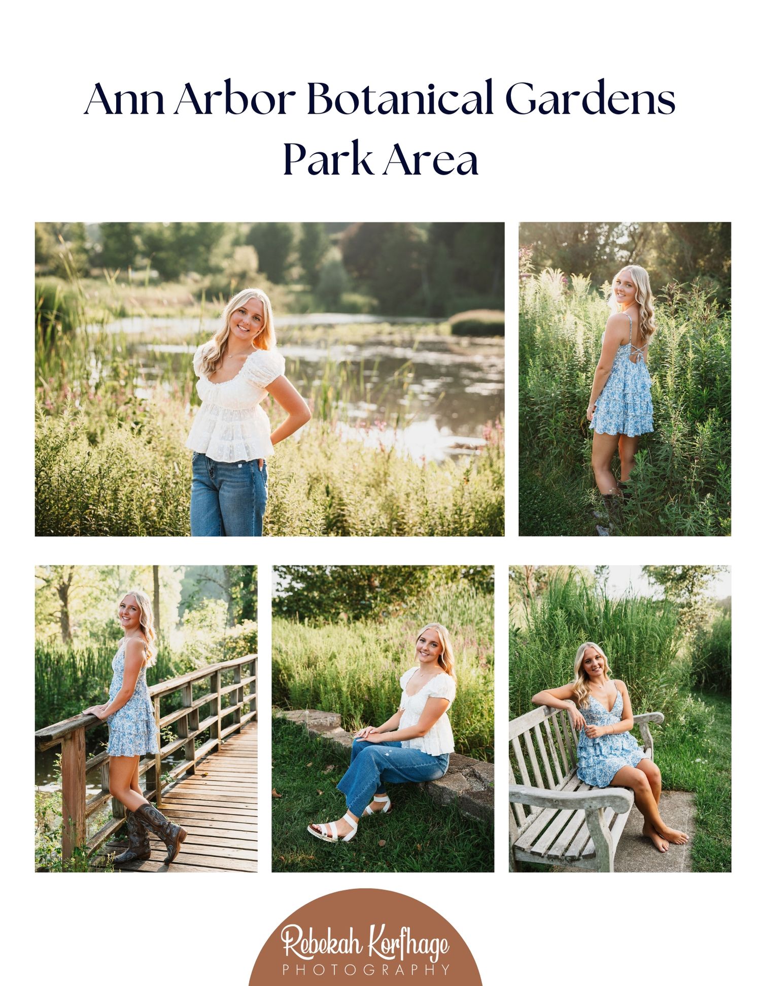 A sunny summer photo session at Ann Arbor Botanical Gardens featuring natural poses among wildflowers and garden paths.