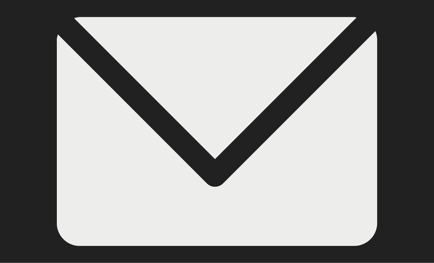 A minimalist white envelope icon with bold dark outline on a dark background, symbolizing email or messaging.