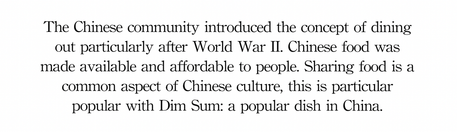Text excerpt discussing the Chinese community's influence on dining culture and food availability.