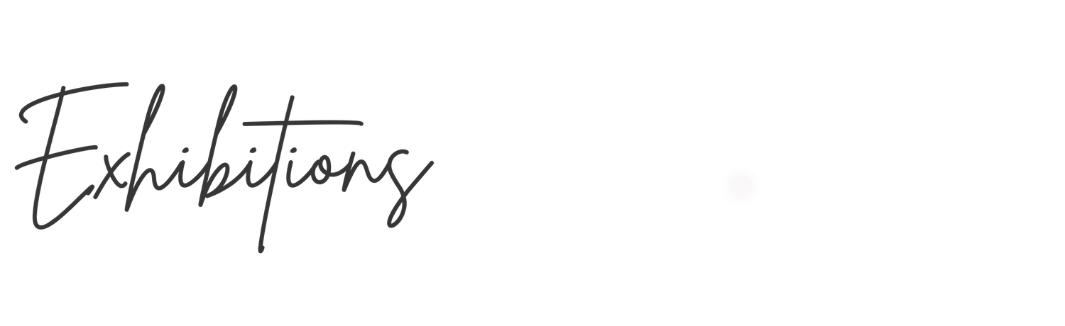 Elegant cursive script logo spelling Exhibitions in handwritten calligraphy style on a white background.