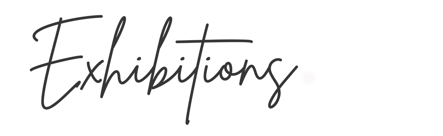 Elegant cursive script typography displaying the word Exhibitions in handwritten style font.