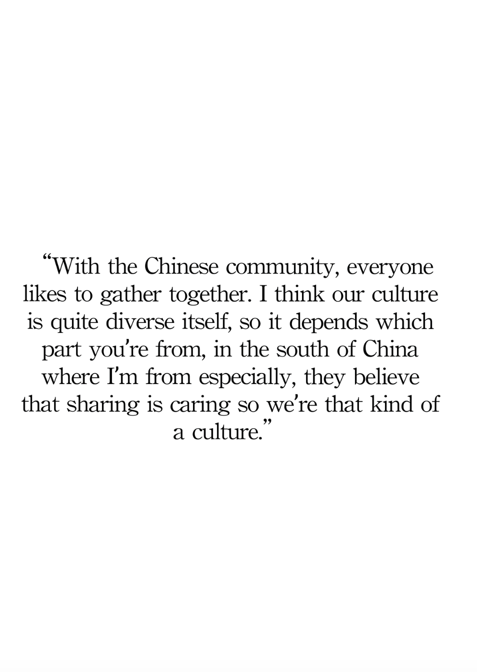 A text quote about Chinese community culture and gatherings displayed in black text on a white background.