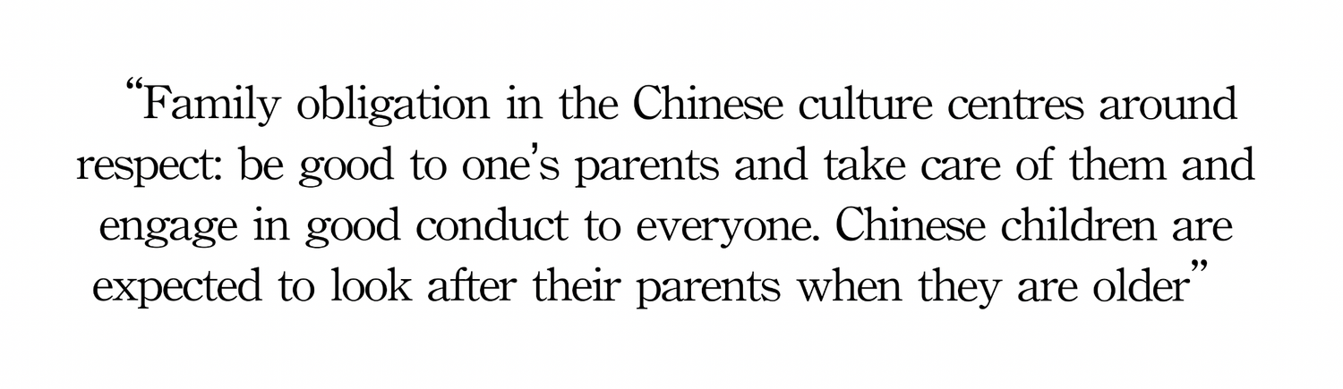 Text excerpt about family obligations in Chinese culture showing respect and care for parents.