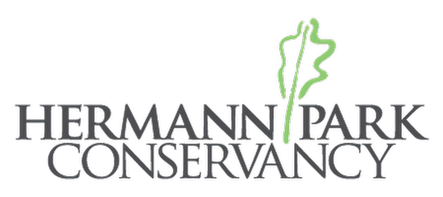 Hermann Park Conservancy text logo with green tree silhouette.
