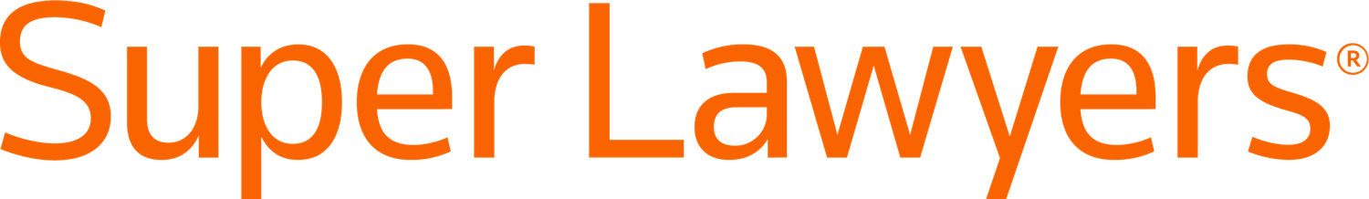Orange and black Super Lawyers text logo design.