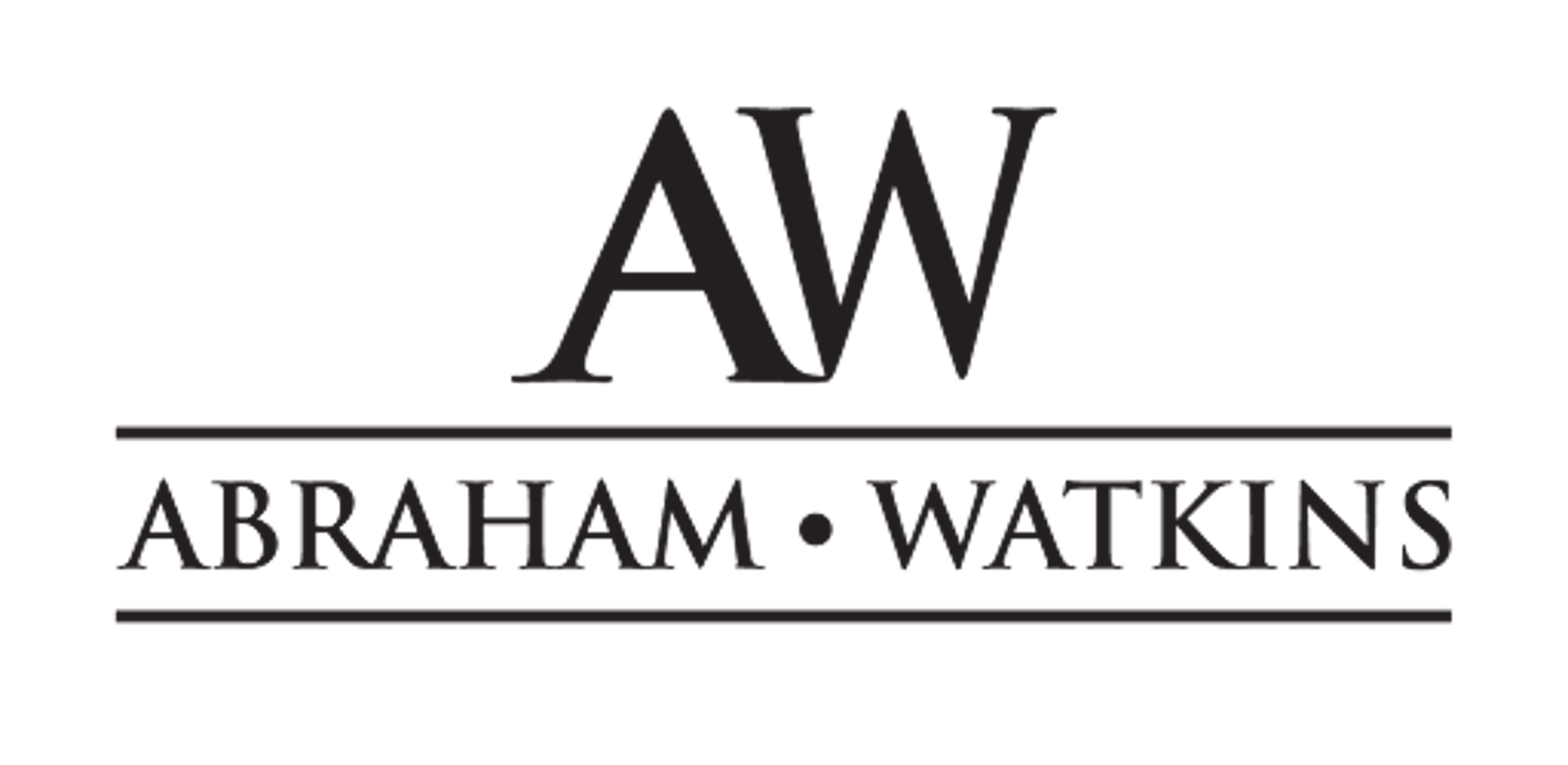 Black and white logo for Abraham Watkins law firm with simple text design.