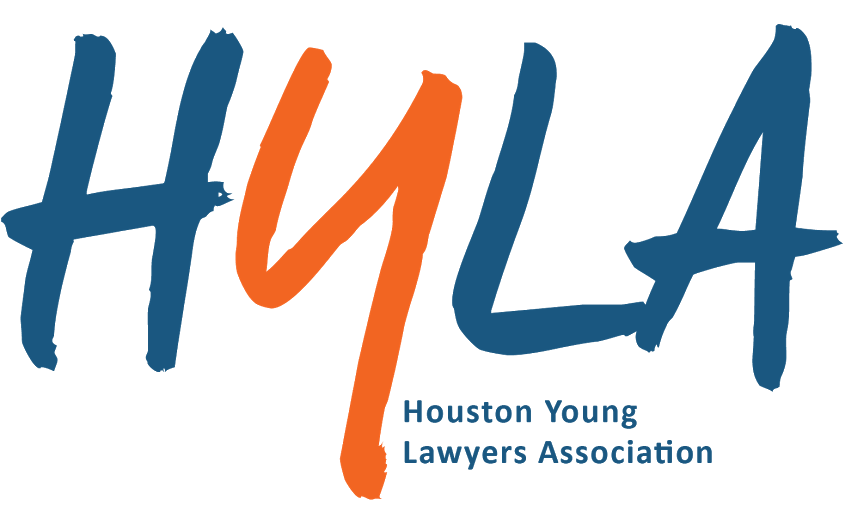 Orange and blue Houston Young Lawyers Association logo design.