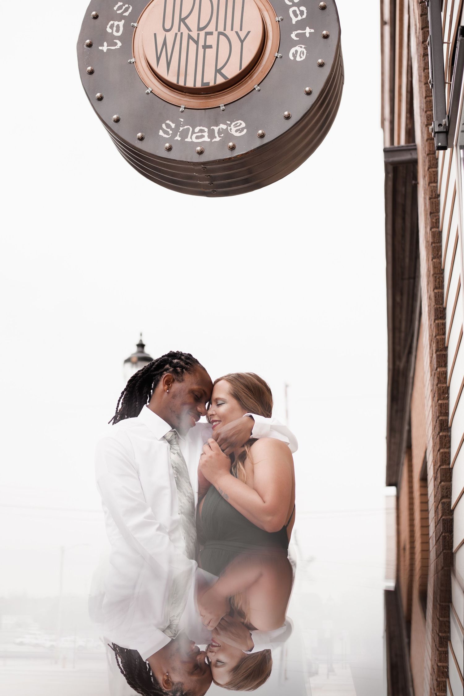 Wedding photos displayed around downtown Minot, ND Urban winery.