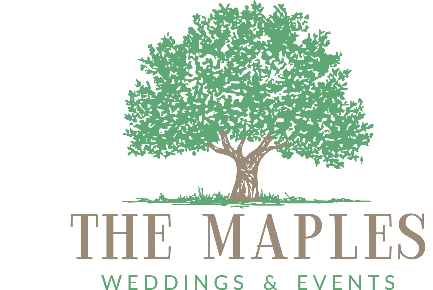 Elegant white and green wedding venue logo design featuring a maple tree silhouette.
