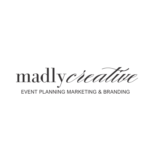 Elegant black and white logo for Madly Creative event planning and branding company with stylish typography.
