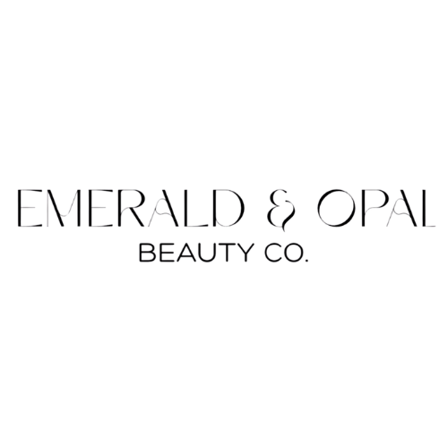 Minimalist black and white text logo for Emerald & Opal Beauty Co. on a white background.